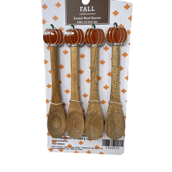 Pumpkin Wood Spoon Set Of 4 Fall Autumn Country Farmhouse Modern Holiday New - Picture 5 of 8